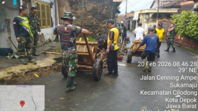 Antisipasi Banjir, Drainase TMMD Depok Terus Dikerjakan Meski Hujan