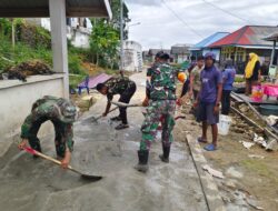 Satgas TMMD Ke-129 Kodim 1311/Morowali dan Warga Percepat Pembangunan Rabat Jalan Beton di Desa Polewali
