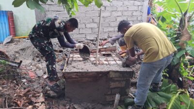 Satgas TMMD Ke-129 Bangun sepiteng MCK Masjid Quba Desa Umbele