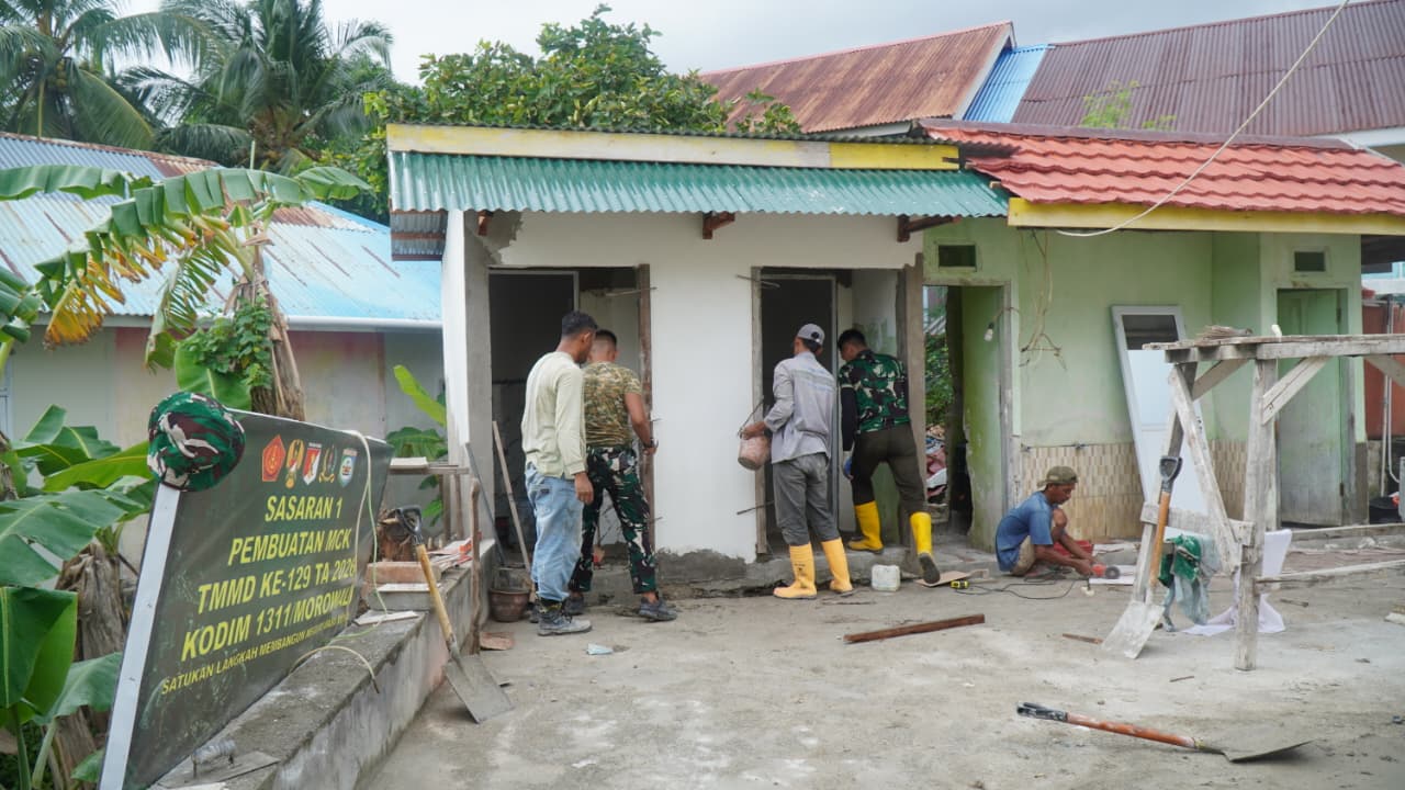 Satgas TMMD Ke-129 Kodim 1311/Morowali Terus Kebut Penyelesaian Pembangunan MCK Masjid Quba Desa Umbele